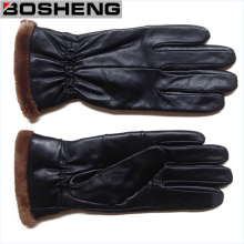 New Women′s Winter Drive Warm Leather Gloves Cashmere Lined, Black